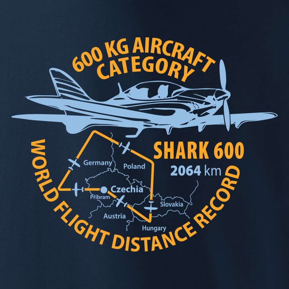Camiseta azul relacionada con intento de récord de distancia en ultraligero, colaboración FLYING REVUE, gramaje 200 g/m²