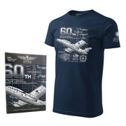 Camiseta azul L-29 Delfín con diseño de planos técnicos y texto conmemorativo del 60º aniversario, tejido 200 g/m²