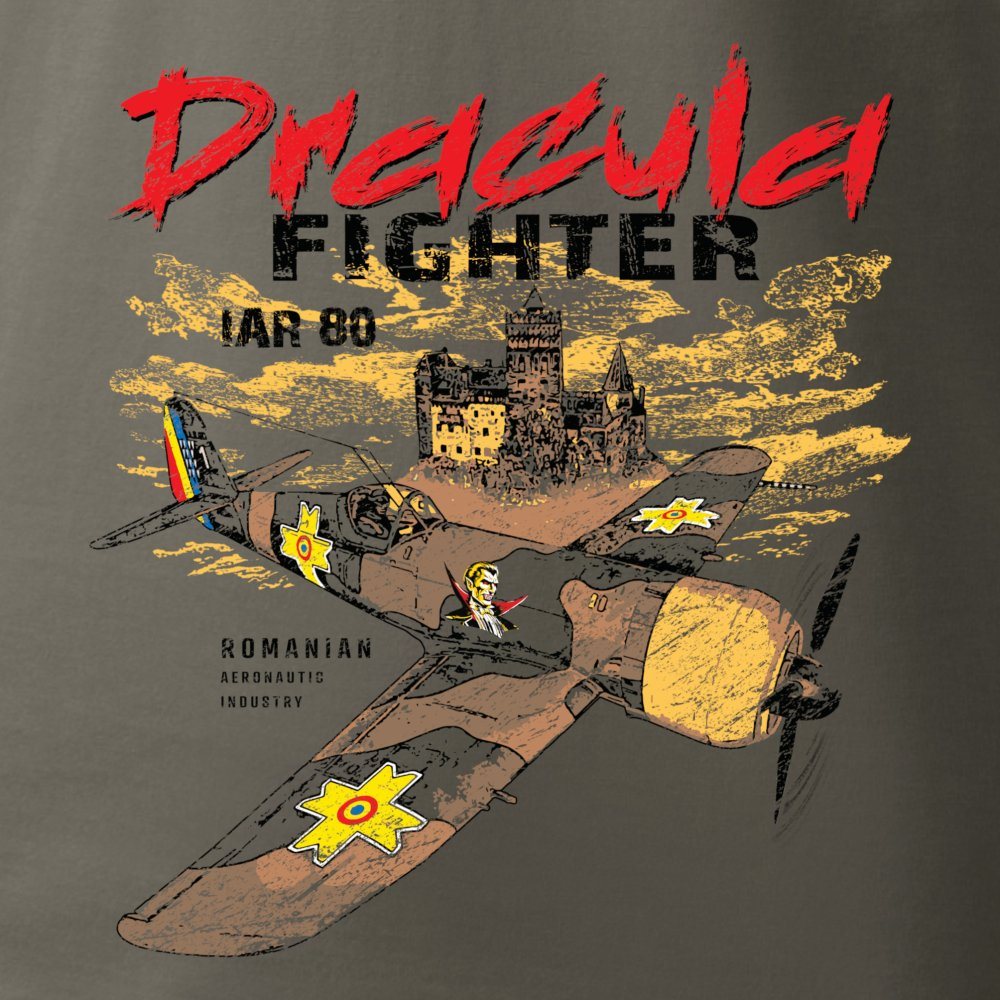 Camiseta con estampado del avión IAR 80 DRACULA en color gris verdoso