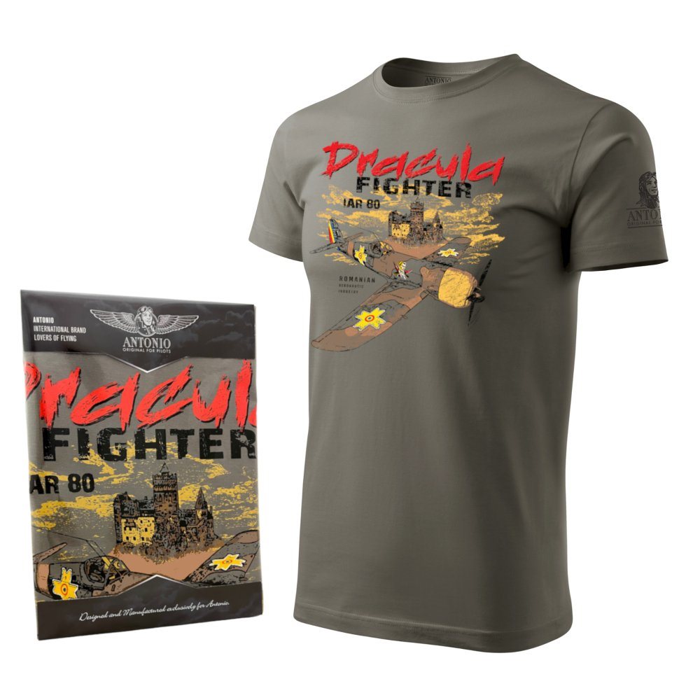 Camiseta con estampado del avión IAR 80 Dracula en gris verdoso