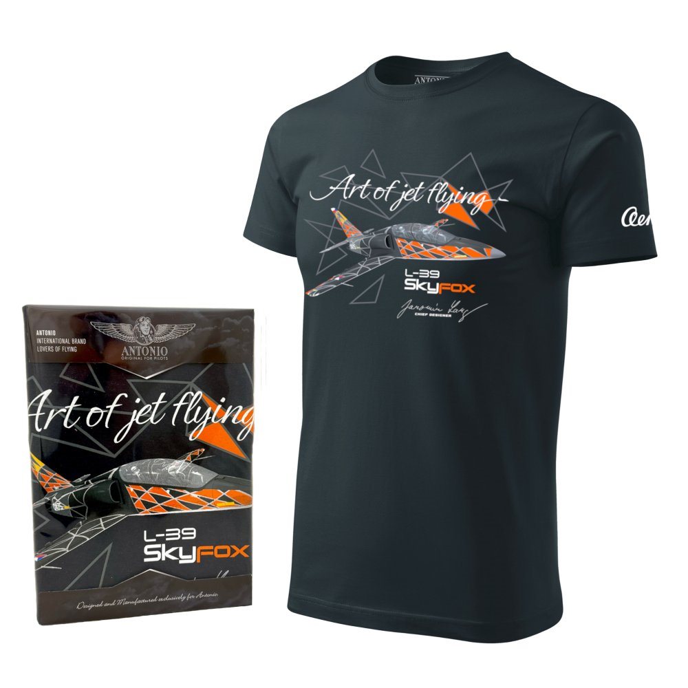 Camiseta gris con motivo del avión de combate ligero L-39 SKYFOX