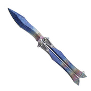 Navaja mariposa azul 3D con hoja lisa de acero inoxidable y empuñadura de acero