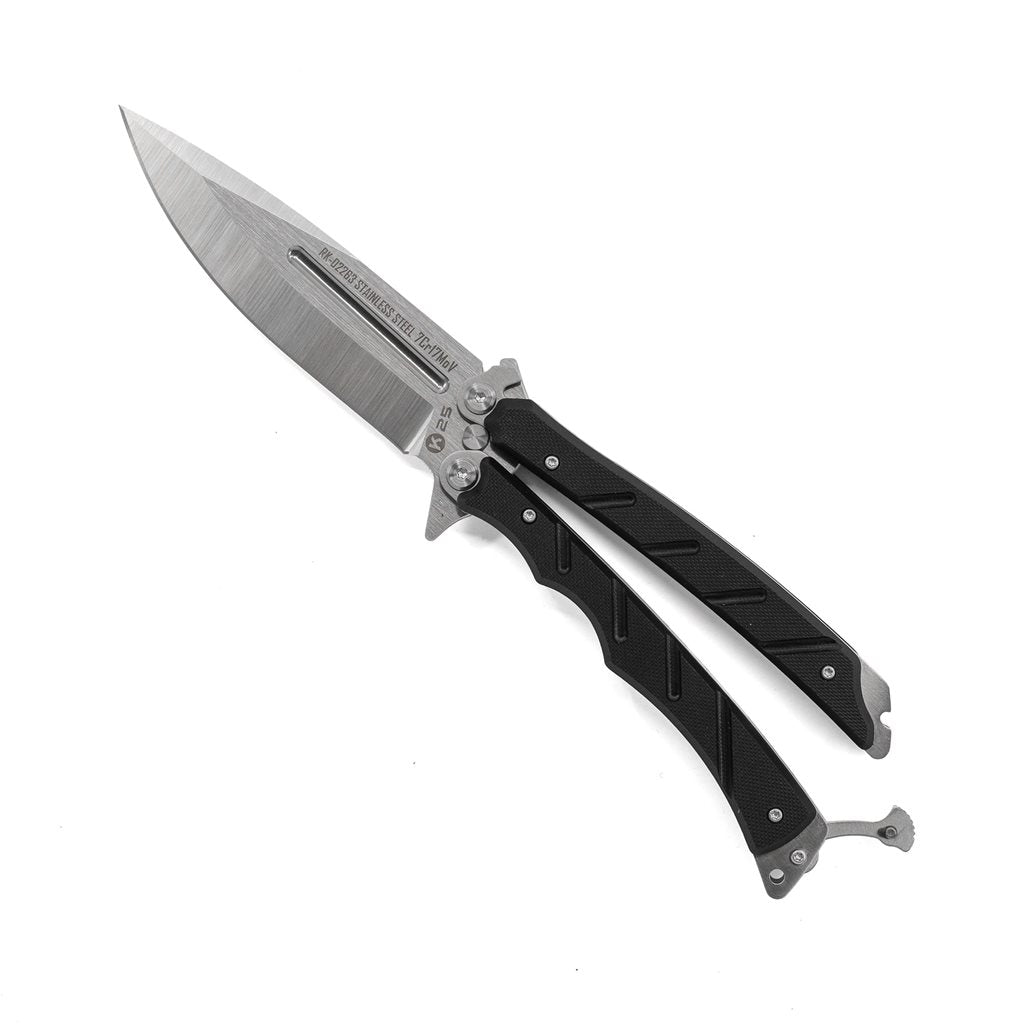 Navaja mariposa 02263 con hoja de acero 7Cr17MoV y mango negro G10