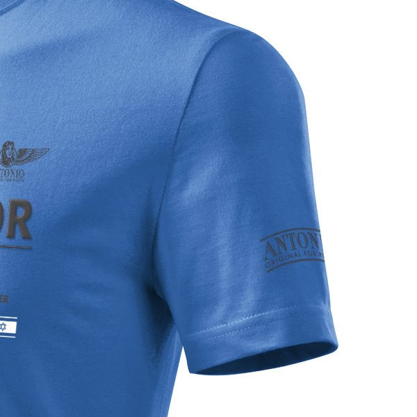 Camiseta azul con estampado del F-22 Raptor