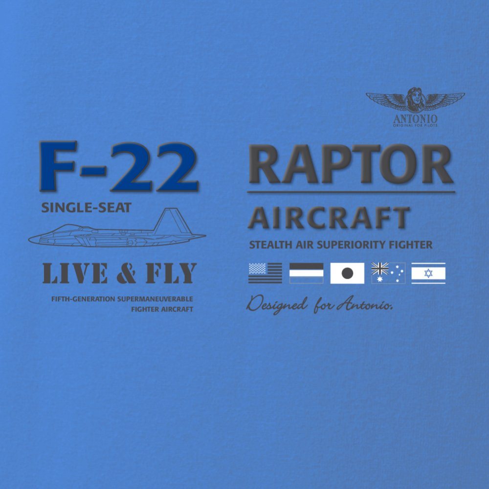 Camiseta azul con estampado del F-22 Raptor