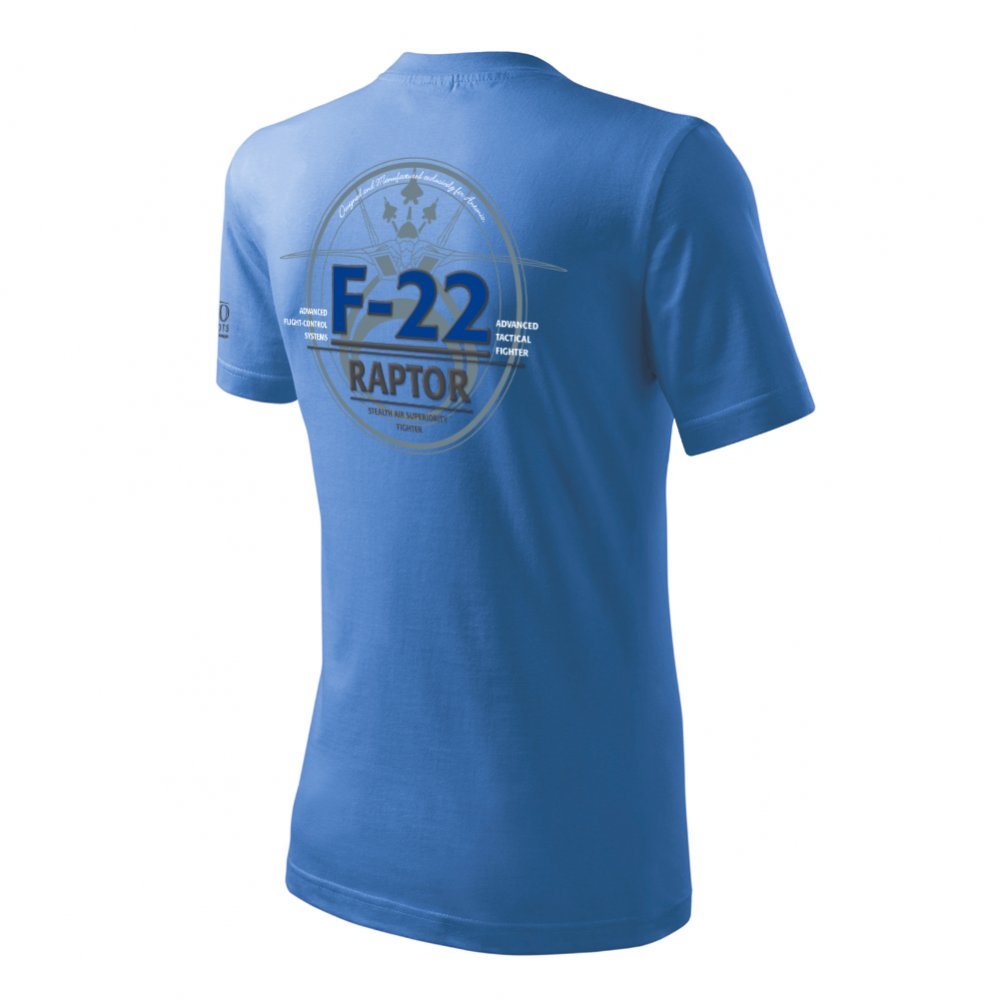 Camiseta azul con estampado del F-22 Raptor