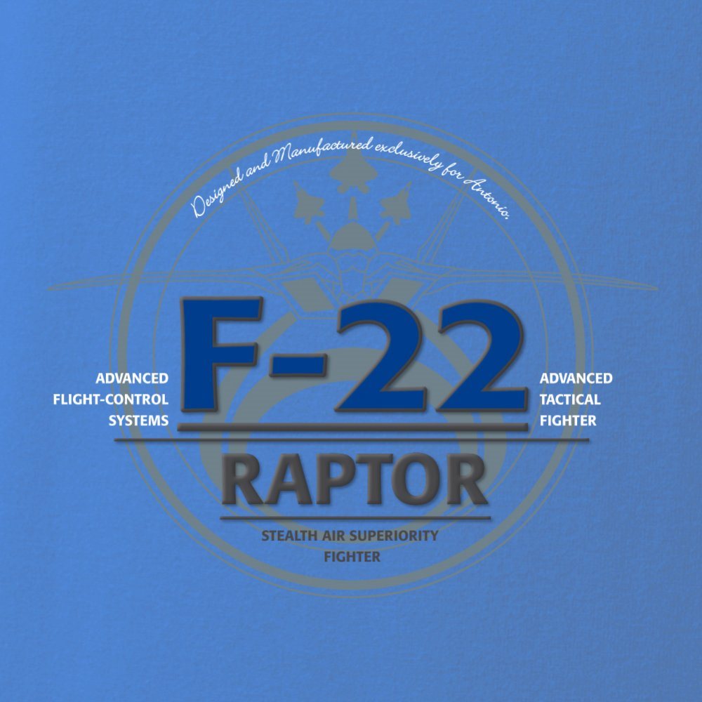 Camiseta azul con estampado del caza furtivo F-22 RAPTOR