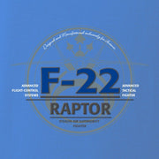 Camiseta azul con estampado del caza furtivo F-22 RAPTOR