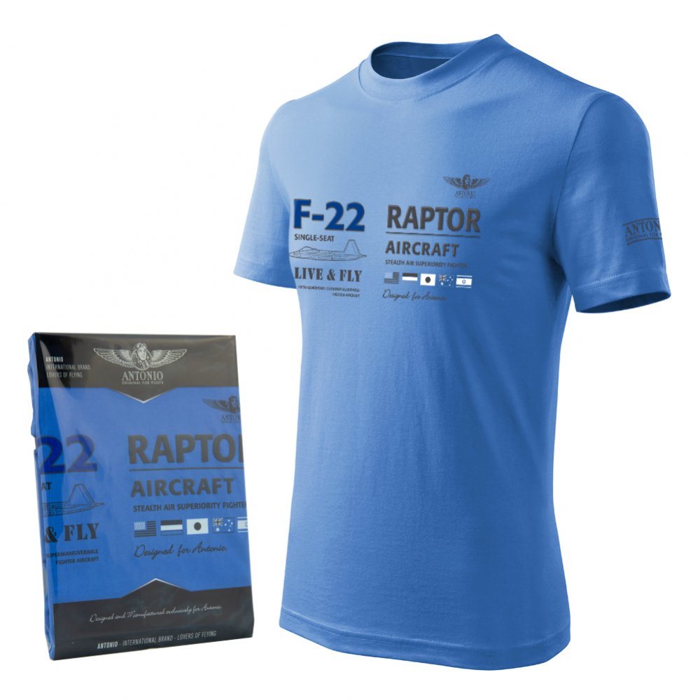 Camiseta azul con estampado del F-22 Raptor