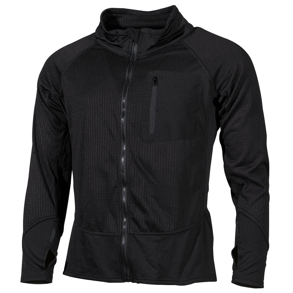 Camiseta táctica termofleece negra con bolsillo y presillas para pulgares