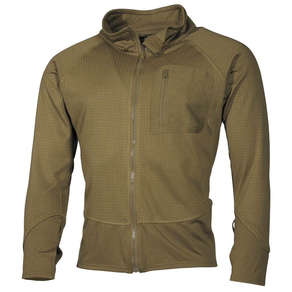 Camiseta táctica Termofleece COYOTE con bolsillo frontal, cremallera y cuello alto