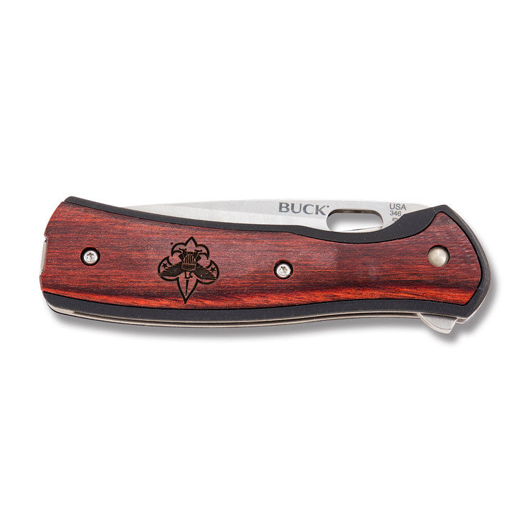 Navaja Vantage Boy Scout con cachas de palisandro, clip metálico y LinerLock. Longitud aprox. 188 mm