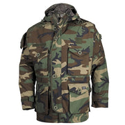 Chaqueta Commando Smock Woodland MFH en camuflaje, con capucha y múltiples bolsillos prácticos
