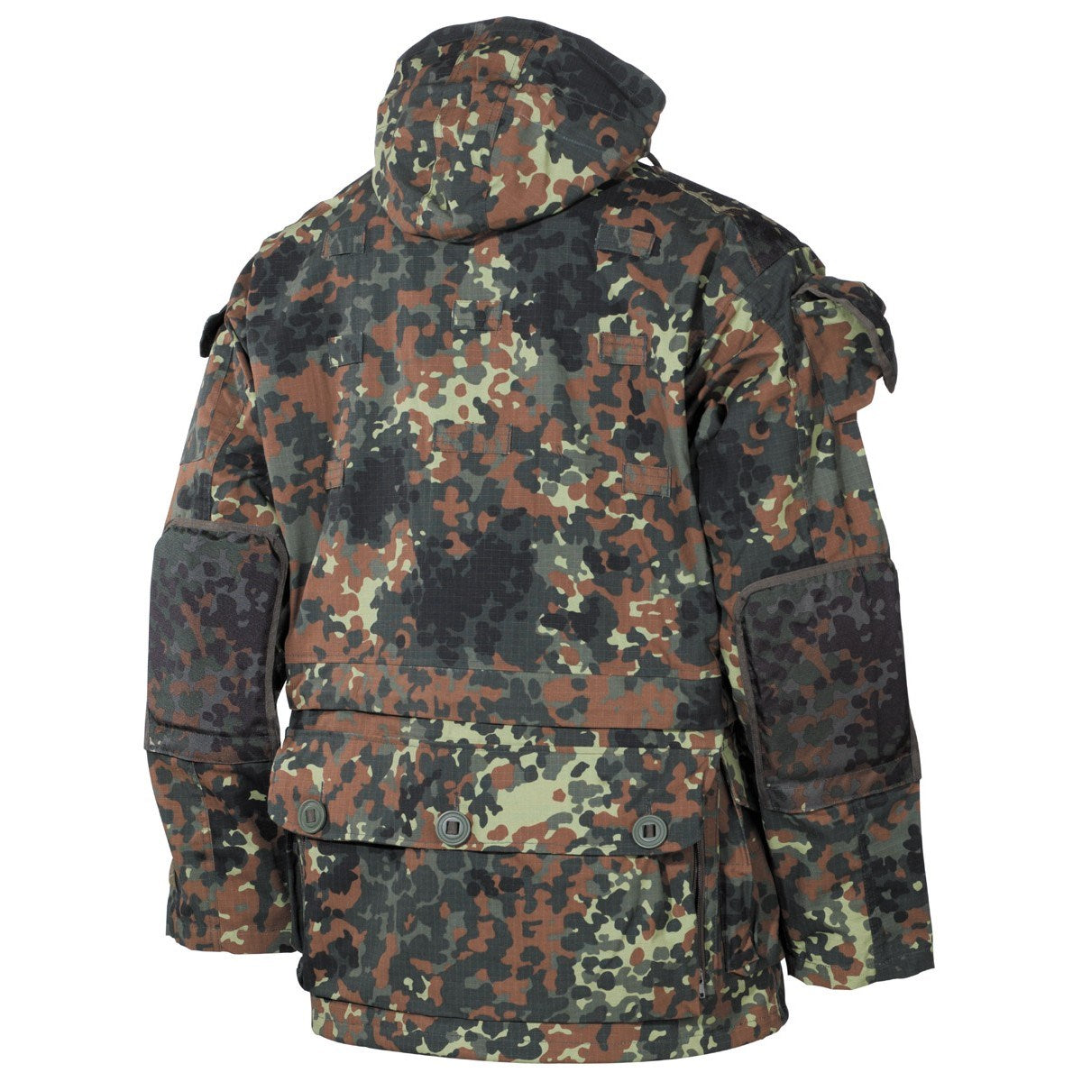 Chaqueta Commando Smock Flecktarn MFH, vista con capucha y bolsillos