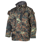 Chaqueta Commando Smock Flecktarn MFH, vista con capucha y bolsillos
