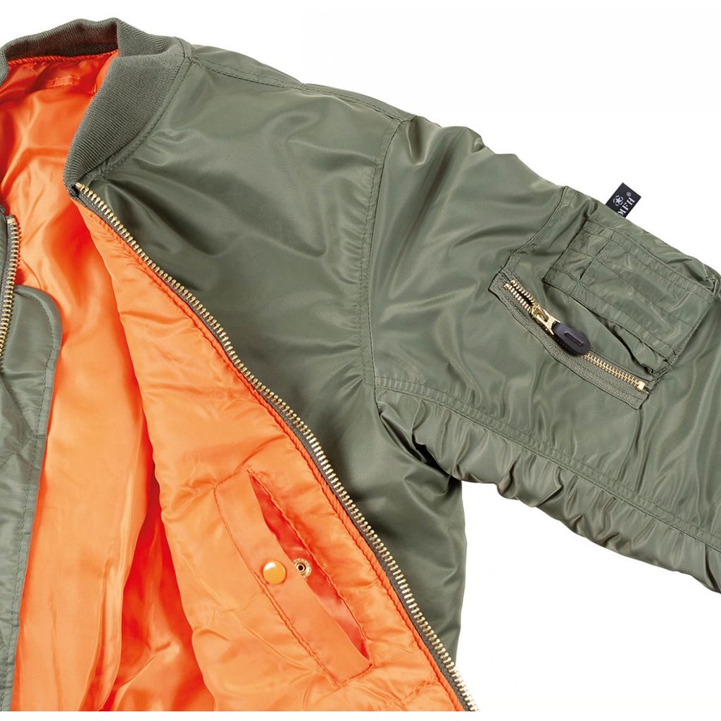 Chaqueta Bomber US MA-1 verde, vista frontal, corte clásico de piloto, referencia 03552B