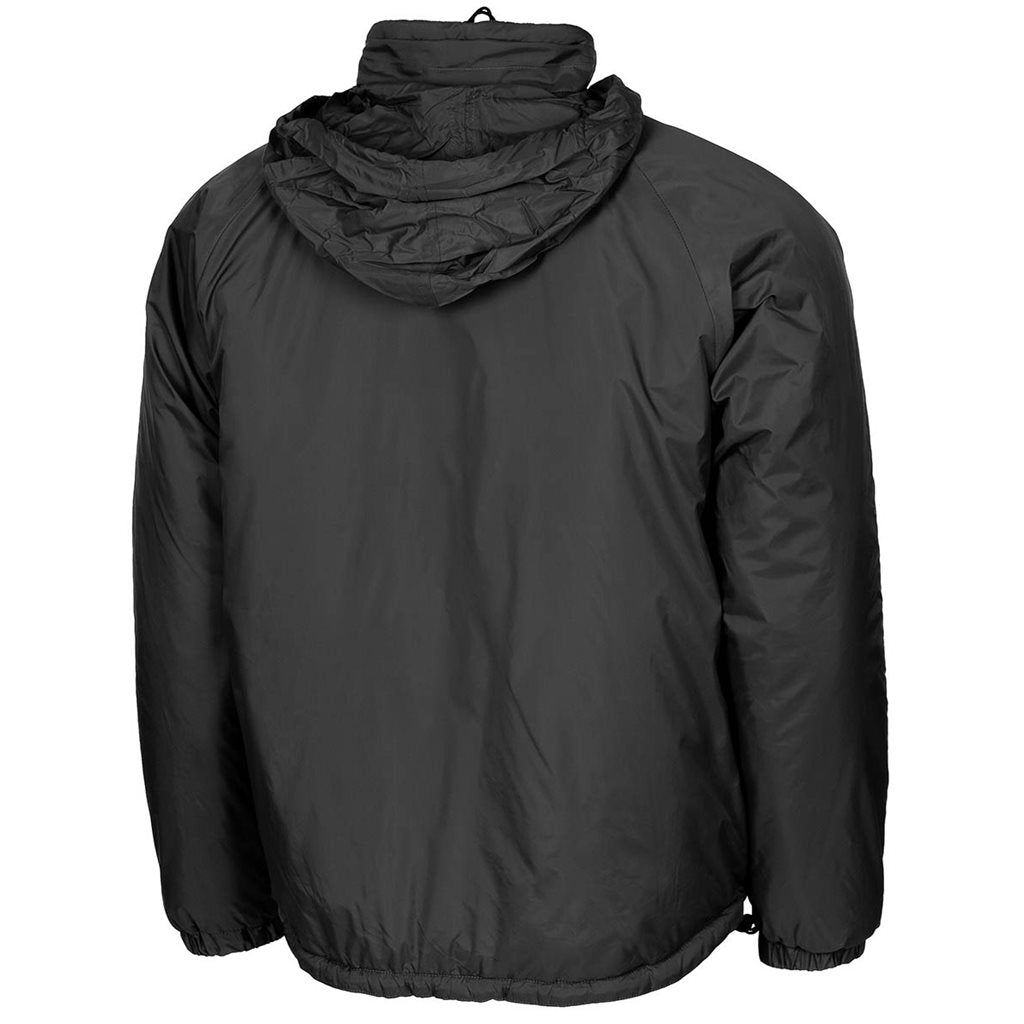 Chaqueta THERMAL negra MFH con cremallera bidireccional, cuello forrado y capucha oculta, 4 bolsillos