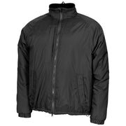 Chaqueta THERMAL negra MFH con cremallera bidireccional, cuello forrado y capucha oculta, 4 bolsillos