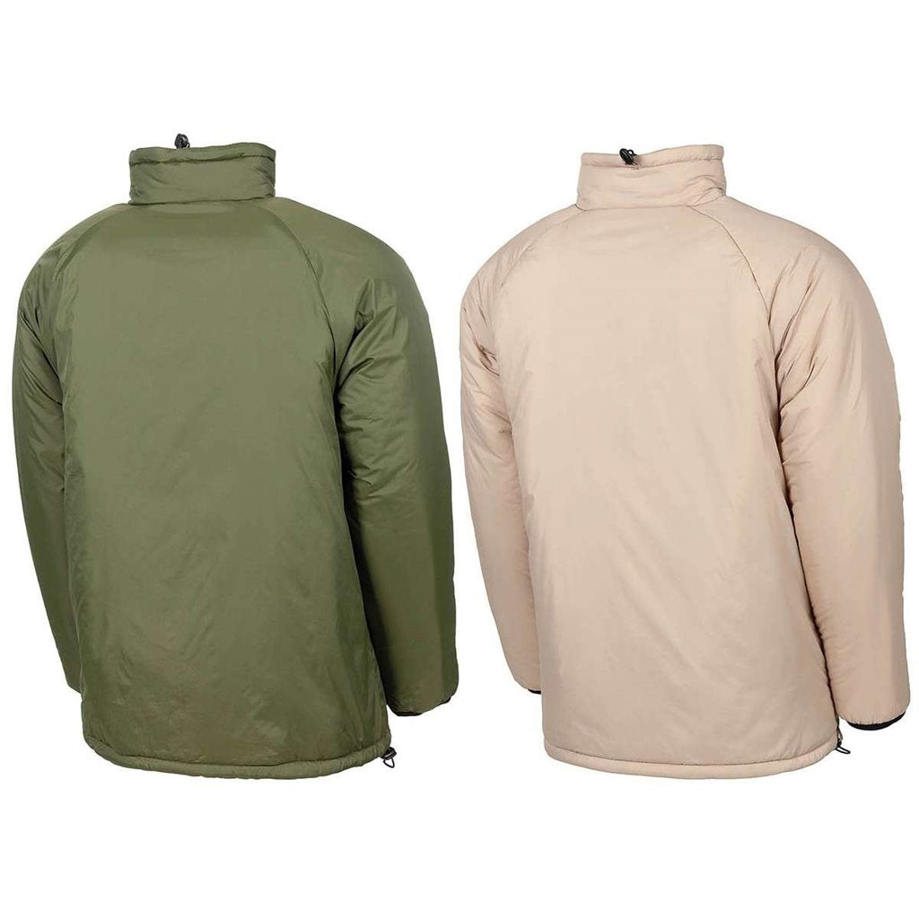 Chaqueta reversible MFH verde y arena con cremallera y bolsillos