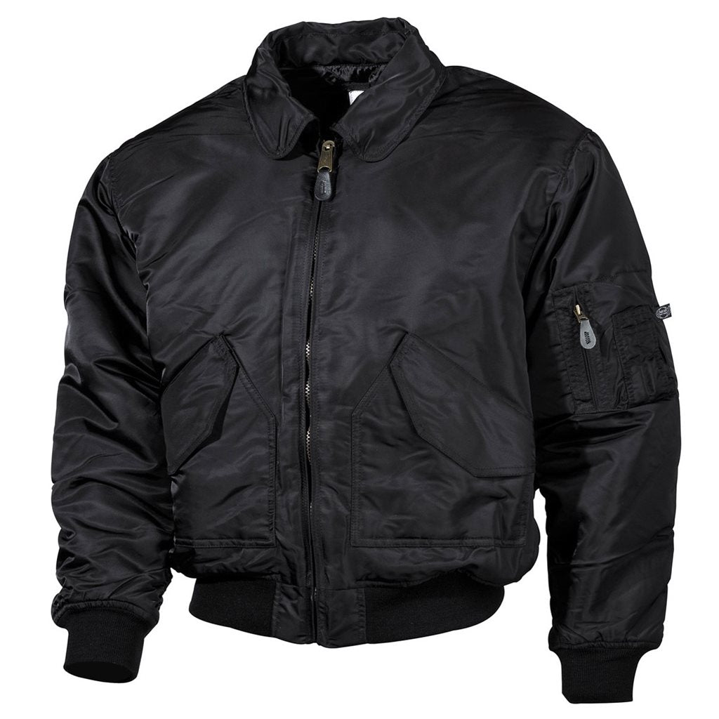 Chaqueta CWU negra talla grande, diseño militar, material hidrófugo y resistente al viento