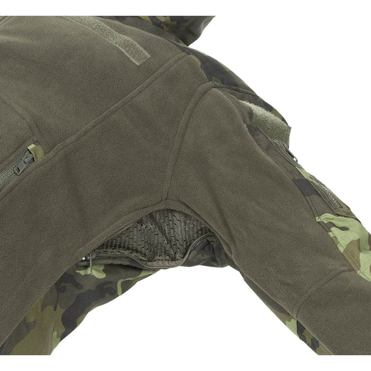Chaqueta táctica fleece COMBAT AČR vz.95 Les, frontal con cremalleras y bolsillos