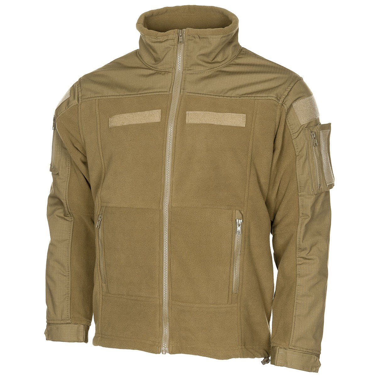 Chaqueta táctica fleece MFH COMBAT COYOTE con 4 bolsillos YKK y refuerzos rip-stop impermeables
