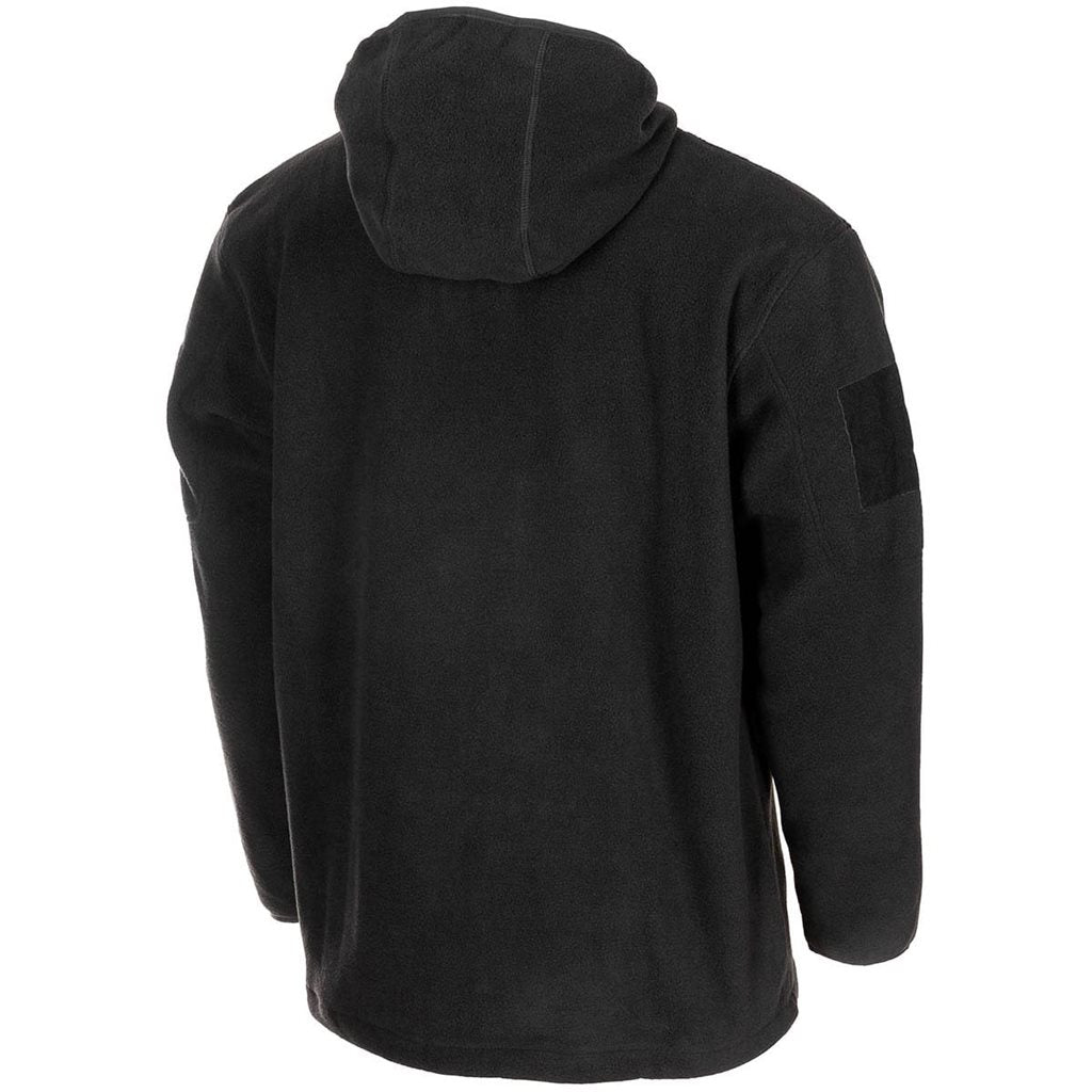 Sudadera táctica negra con capucha y cremallera en polyester fleece