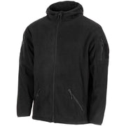 Sudadera táctica negra con capucha y cremallera en polyester fleece