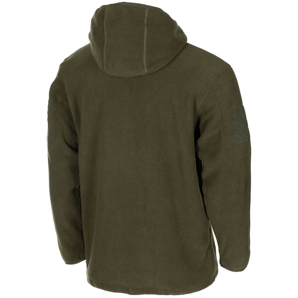 Sudadera fleece con cremallera y capucha, polyester agradable al tacto, verde táctico