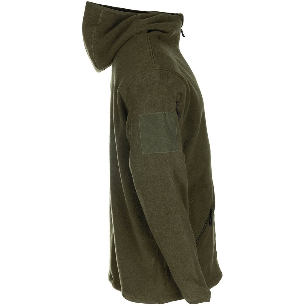 Sudadera fleece con cremallera y capucha, polyester agradable al tacto, verde táctico