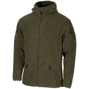 Sudadera fleece con cremallera y capucha, polyester agradable al tacto, verde táctico