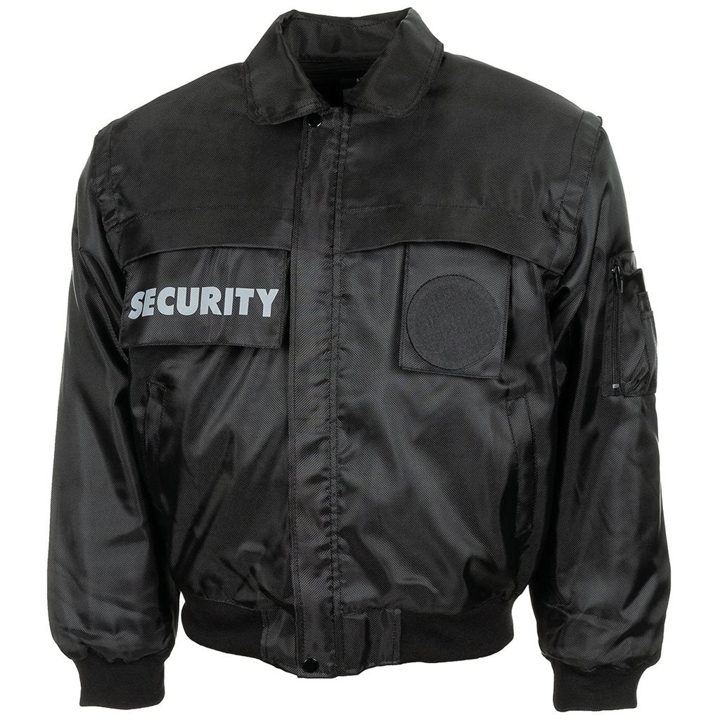 Chaqueta SECURITY negra con mangas desmontables y logos removibles en pecho y espalda