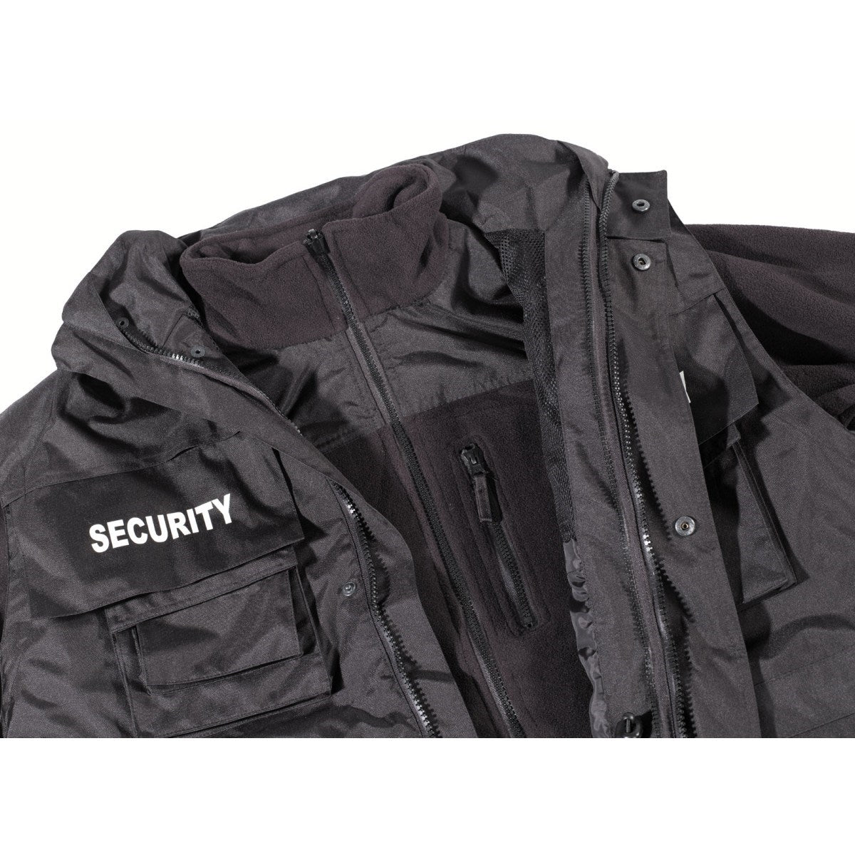 Chaqueta impermeable SECURITY negra con forro polar interior desmontable y capucha