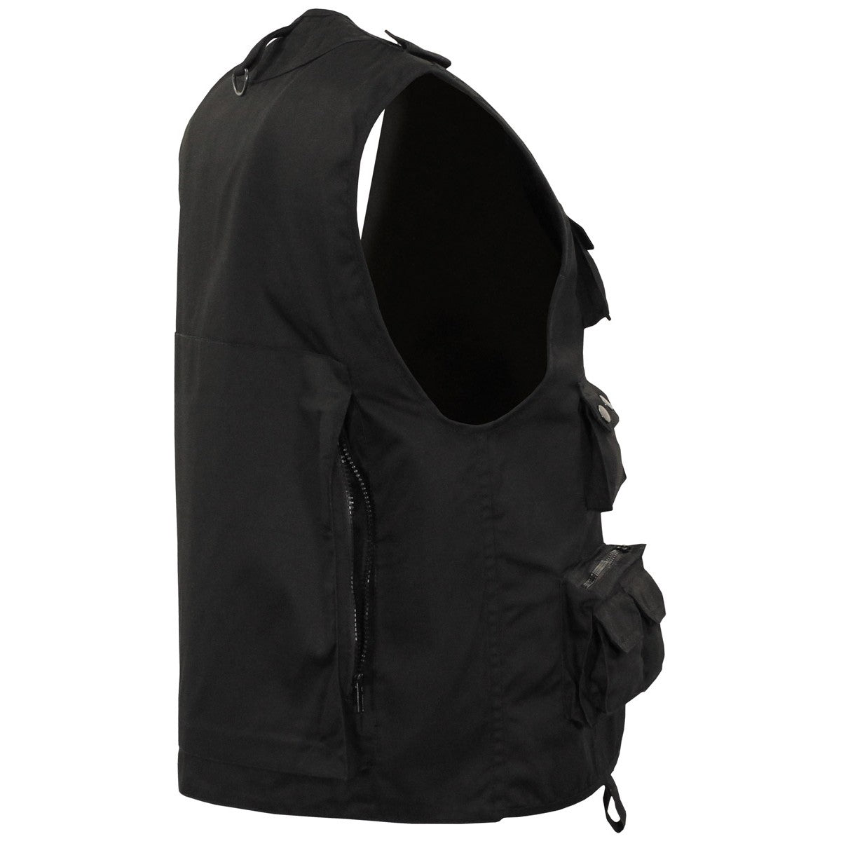 Chaleco outdoor negro multifuncional con múltiples bolsillos, 65% poliéster 35% algodón
