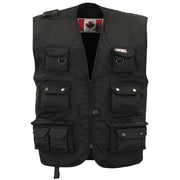 Chaleco outdoor negro multifuncional con múltiples bolsillos, 65% poliéster 35% algodón