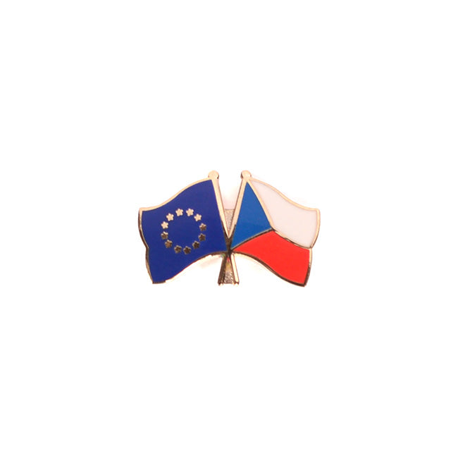 Pin metálico con banderas ondeantes Chequia-UE, aprox. 2 x 1,5 cm