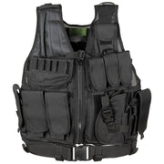 Chaleco táctico USMC negro con cinturón, poliéster resistente y múltiples bolsas para cargadores