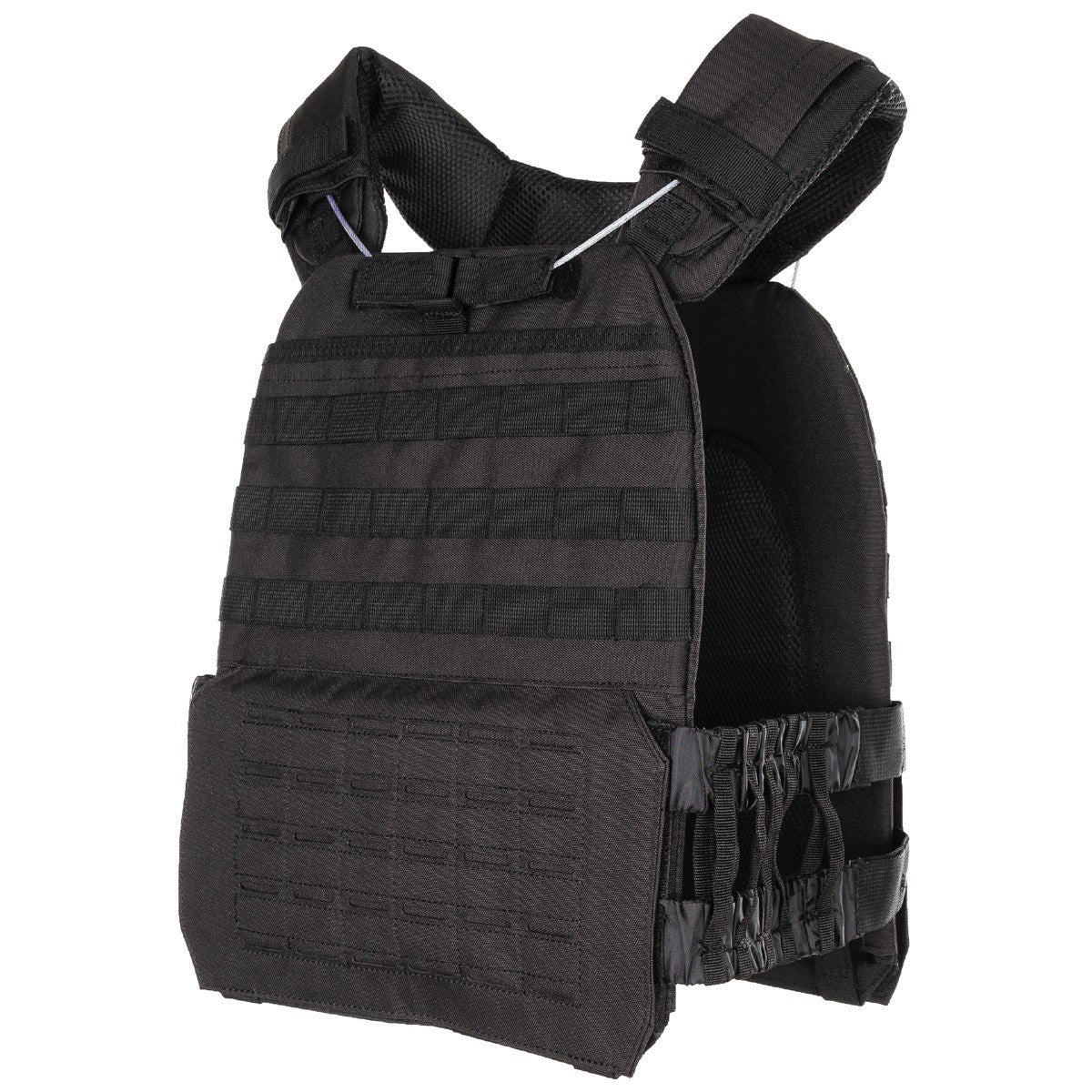 Chaleco táctico LASER MOLLE negro, ligero y ajustable con MOLLE/PALS, sistema de lanzamiento rápido y asa de rescate