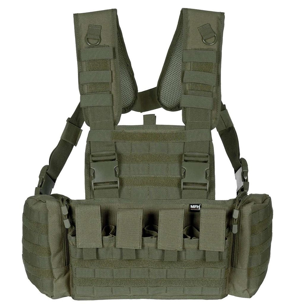 Chest Rig MISSION Negro, chaleco con bolsillos fijos y sistema PALS/MOLLE