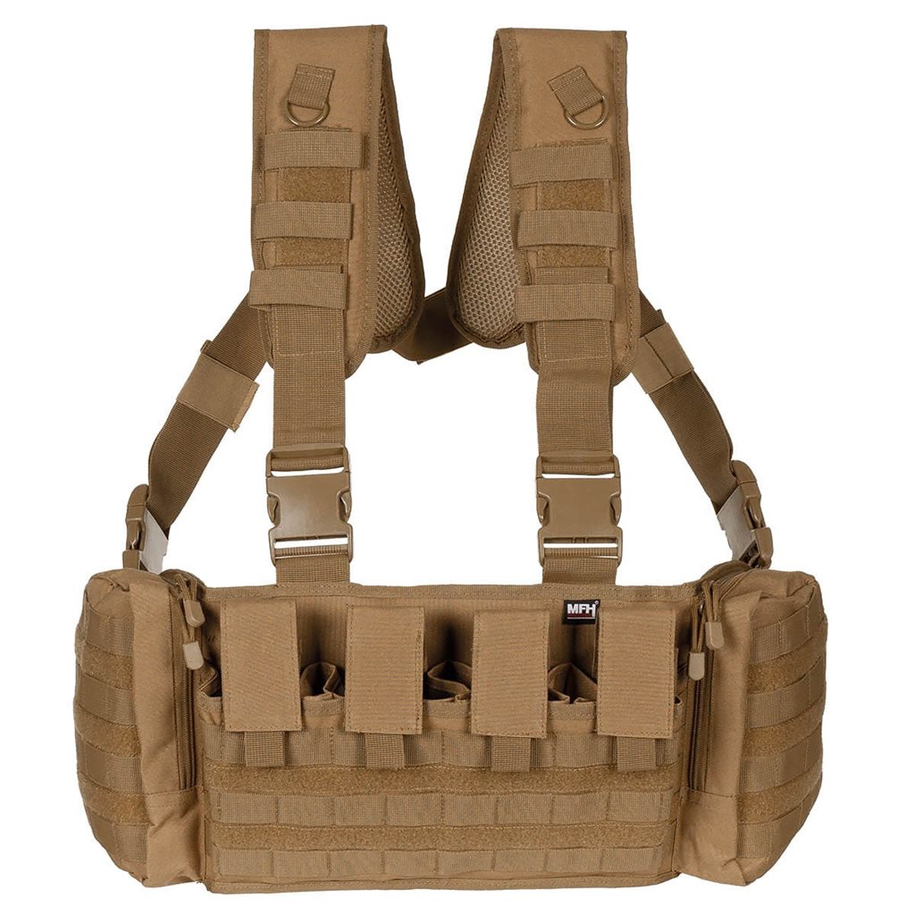 Chest Rig MISSION Negro, chaleco con bolsillos fijos y sistema PALS/MOLLE