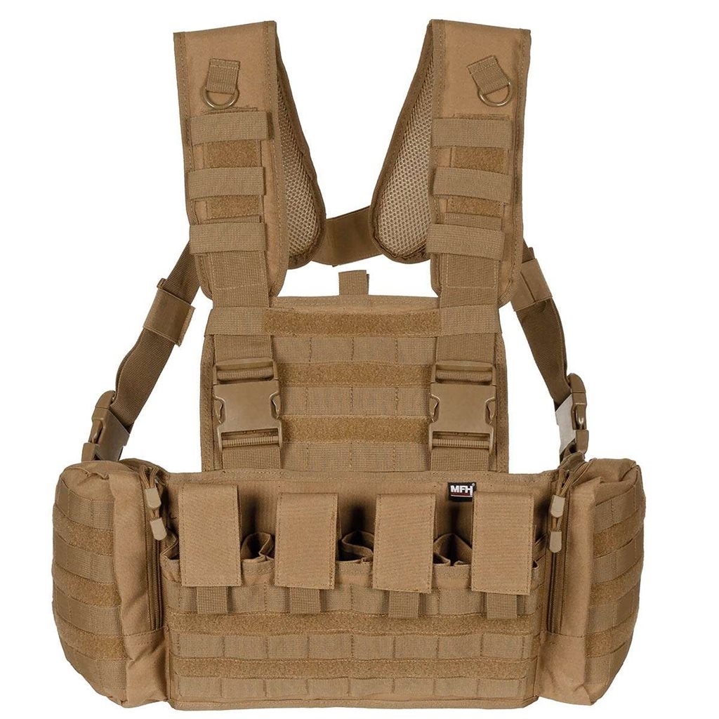 Chest Rig MISSION Negro, chaleco con bolsillos fijos y sistema PALS/MOLLE