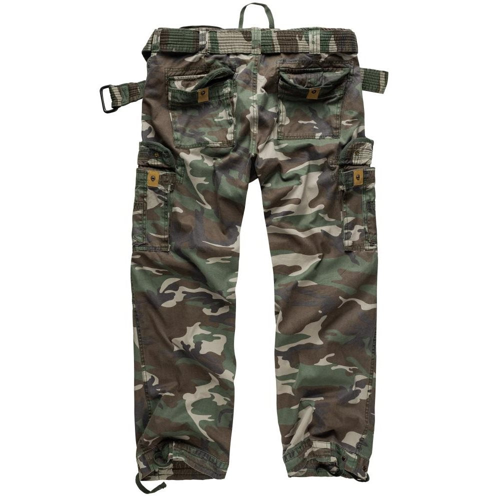 Pantalones PREMIUM VINTAGE WOODLAND de SURPLUS, aspecto desgastado, bolsillos reforzados y cinturón incluido