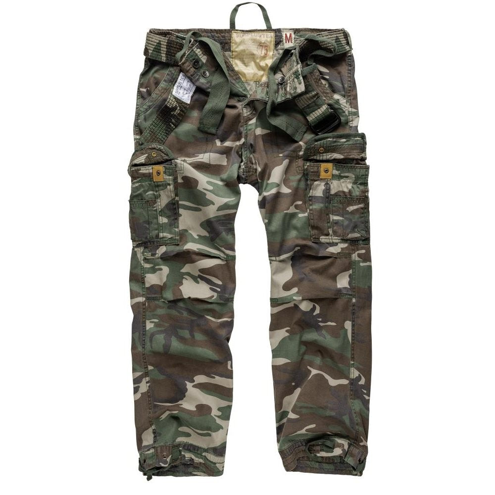 Pantalones PREMIUM VAGE WOODLAND, tejido ligero prelavado con aspecto usado, bolsillos reforzados y cinturón