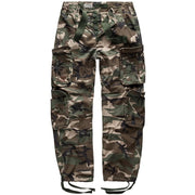 Pantalones camuflaje AIRBORNE VINTAGE WOODLAND con 8 bolsillos y rodillas anatómicas
