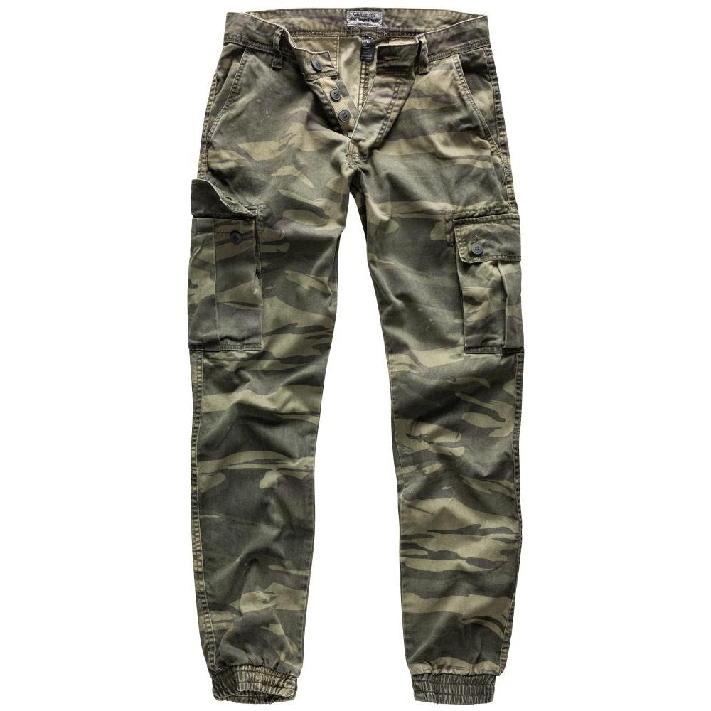 Pantalones BAD BOY Green Camo de algodón con bolsillos cargo y bajos elásticos