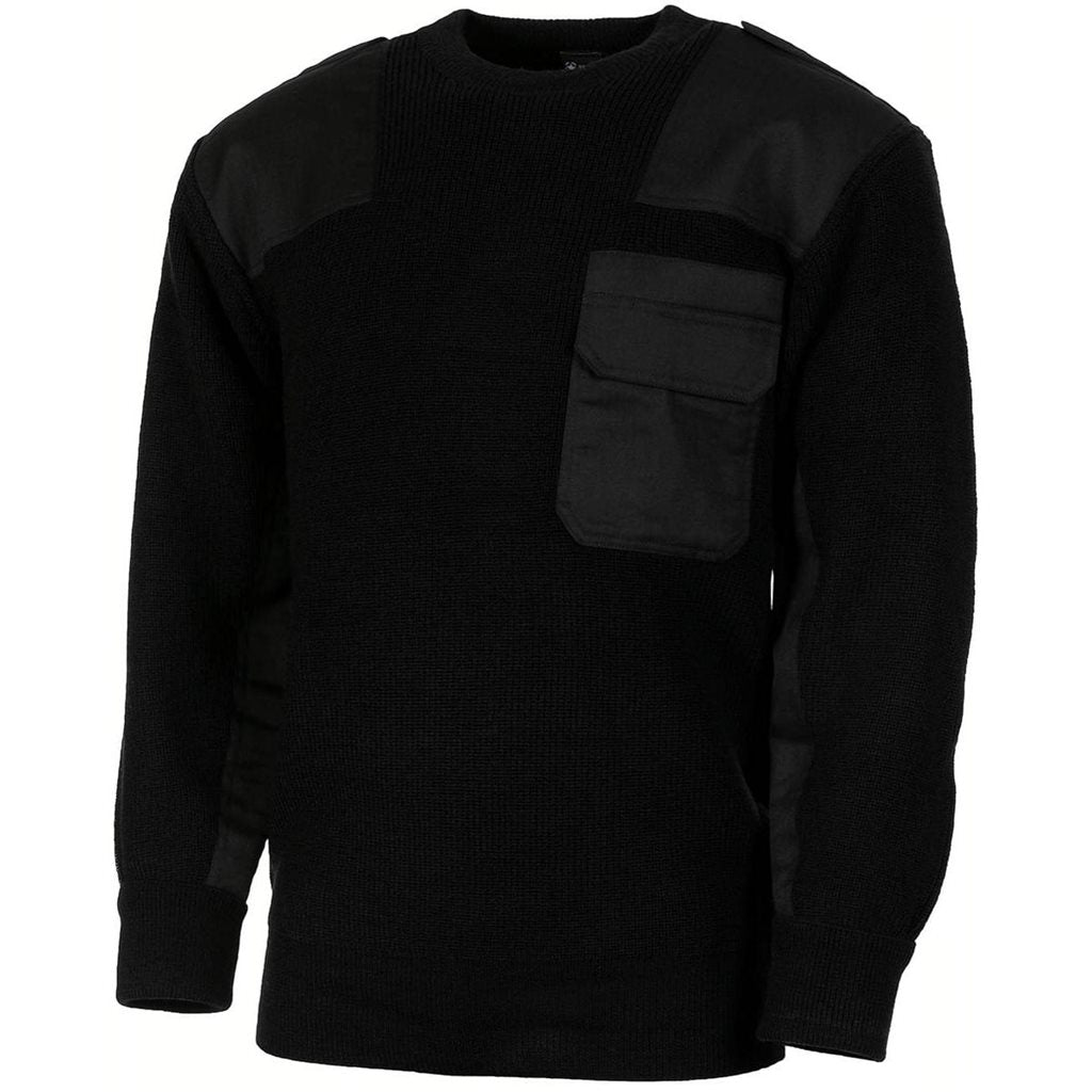 Jersey BW negro reproducción Bundeswehr con bolsillo en pecho, coderas y hombreras. 80% lana, 20% acrílico