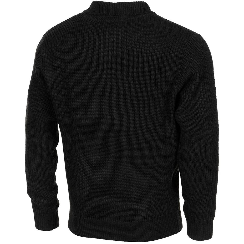 Jersey islandés TROYER negro con cremallera y cuello alto ajustable, 100% acrílico
