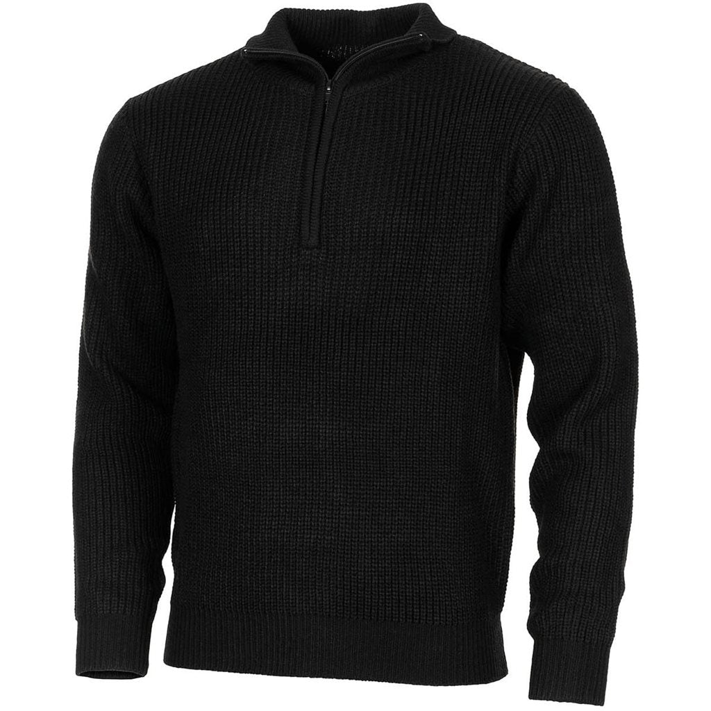 Jersey islandés TROYER negro con cremallera y cuello alto ajustable, 100% acrílico