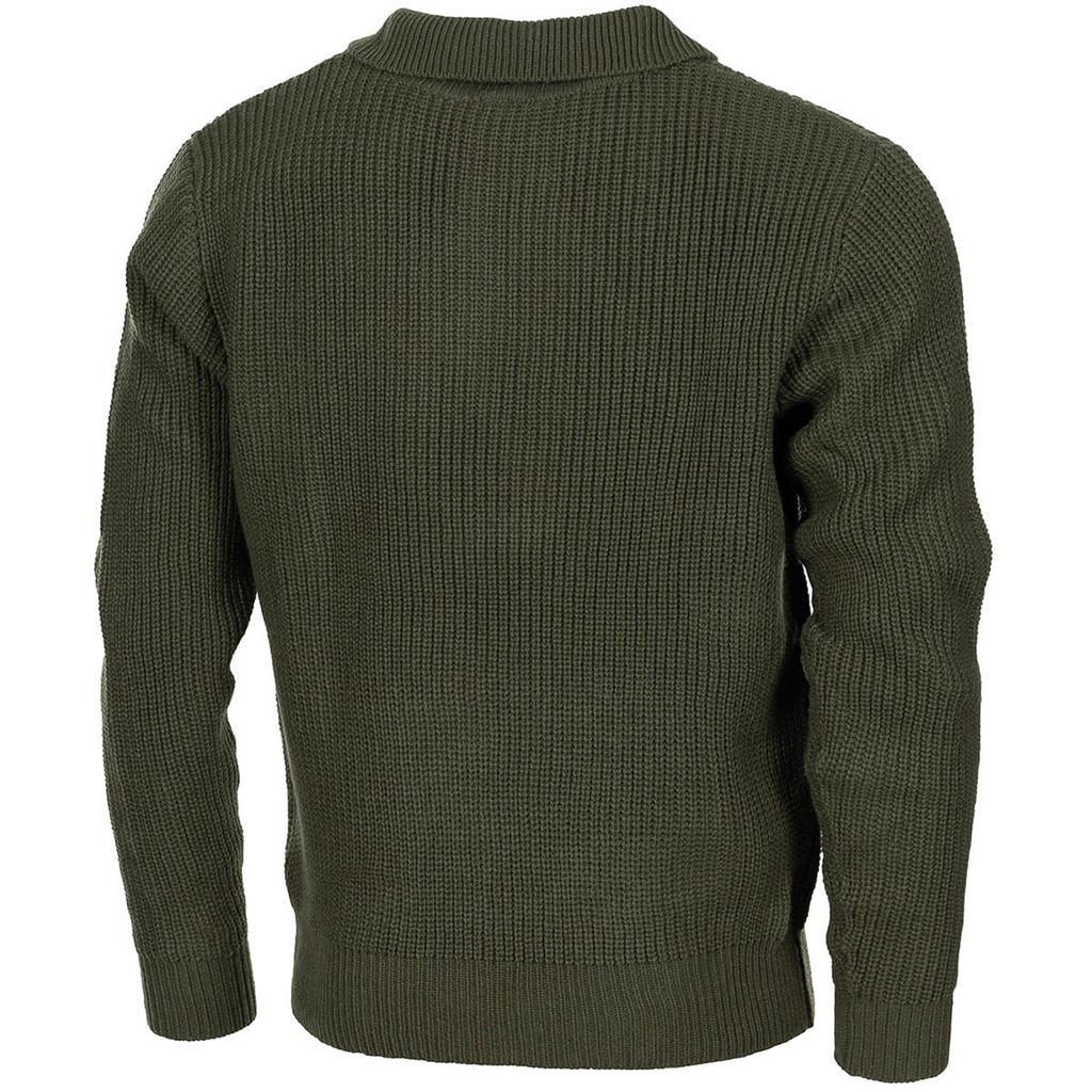Jersey islandés TROYER verde con cremallera y cuello ajustable, 100% acrílico