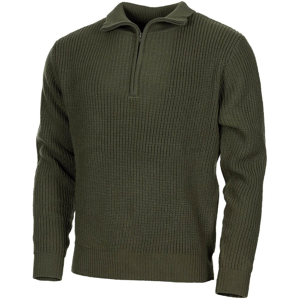 Jersey islandés TROYER verde con cremallera y cuello ajustable, 100% acrílico